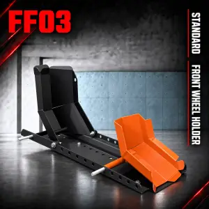FF03 motorcycle carrier front wheel holder in Black and Orange